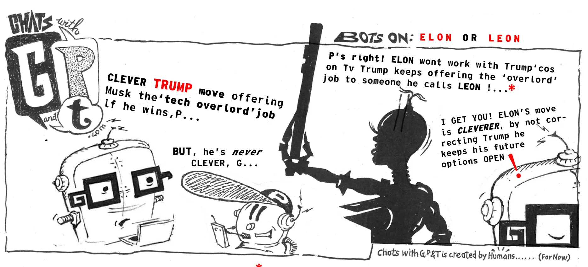 Bots on: Elon or Leon — comic strip